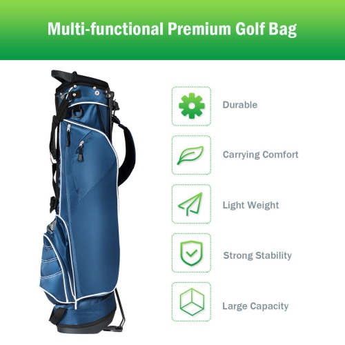 Gymax Blue Golf Stand Cart Bag Club with Carry Organizer Pockets Blue
