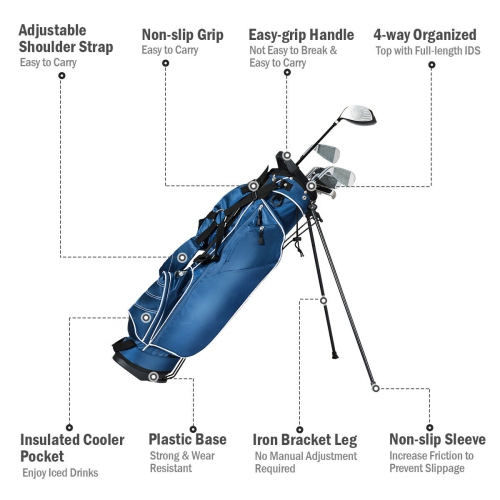 Gymax Blue Golf Stand Cart Bag Club with Carry Organizer Pockets Blue