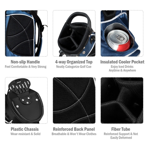 Gymax Blue Golf Stand Cart Bag Club with Carry Organizer Pockets Blue