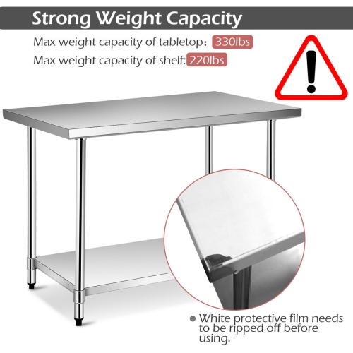 Gymax 30'' x 48'' Stainless Steel Food Prep & Work Table Commercial Kitchen Table Silver