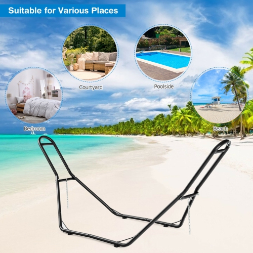Gymax Hammock Stand Heavy Duty Steel Frame Hanging Hooks Indoor Outdoor