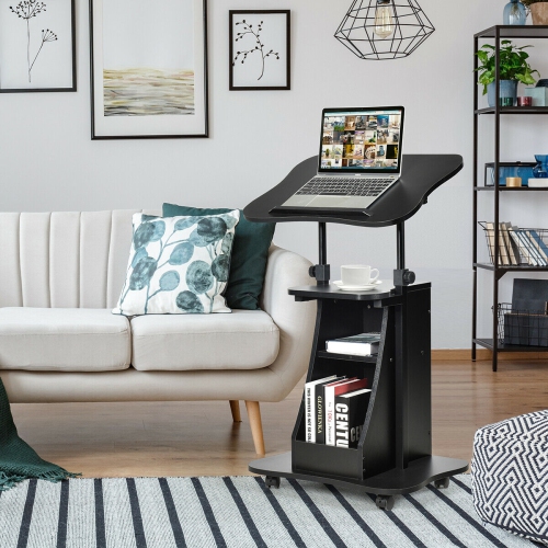 Gymax Sit-to-Stand Laptop Desk Cart Rolling Mobile Height Adjustable w/ Storage Black