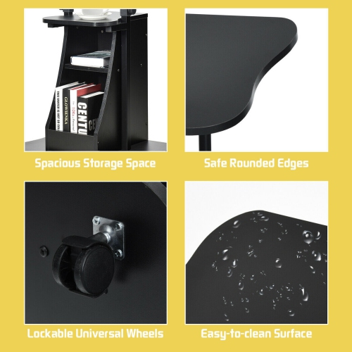 Gymax Sit-to-Stand Laptop Desk Cart Rolling Mobile Height Adjustable w/ Storage Black