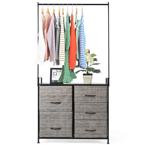Gymax Dresser Storage Tower Closet Organizer w/ 5 Drawers Metal Frame Wooden Top