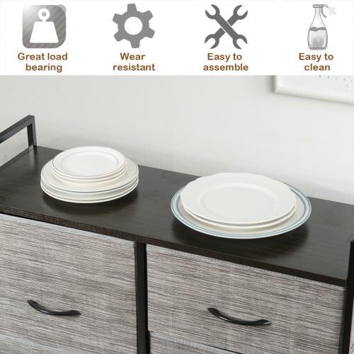 Gymax Dresser Storage Tower Closet Organizer w/ 5 Drawers Metal Frame Wooden Top