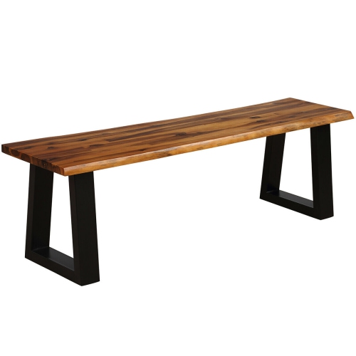 Gymax Solid Acacia Wood Patio Bench Dining Bench Outdoor W/Rustic Metal Legs