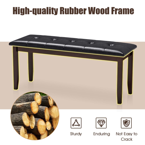 Gymax Upholstered PU Dining Room Bench Solid Wood Button Tufted Dining Room Bench