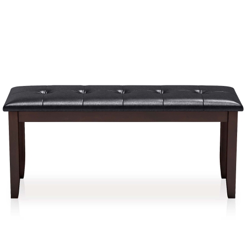 Gymax Upholstered PU Dining Room Bench Solid Wood Button Tufted Dining Room Bench