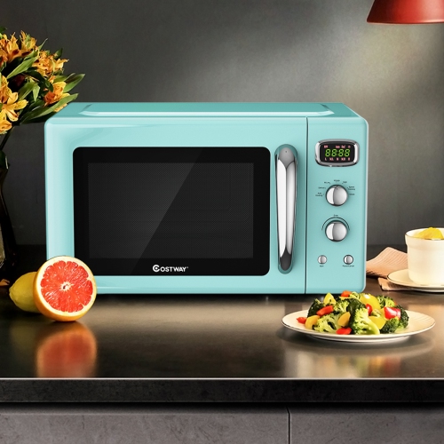 Costway 0.9Cu.ft. Retro Countertop Compact Microwave Oven 900W 8 Cooking Settings