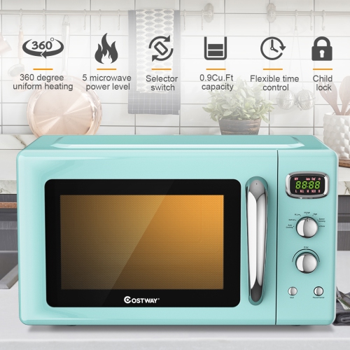 Costway 0.9Cu.ft. Retro Countertop Compact Microwave Oven 900W 8 Cooking Settings