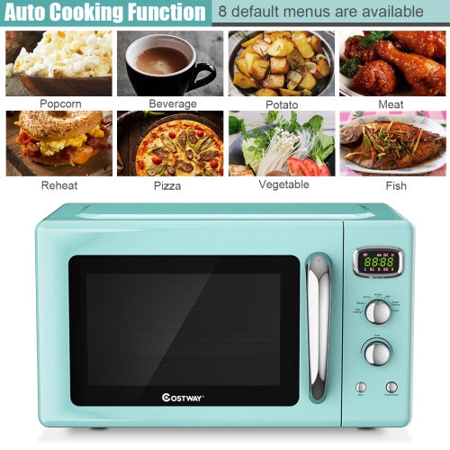 Costway 0.9Cu.ft. Retro Countertop Compact Microwave Oven 900W 8 Cooking Settings