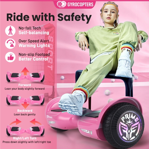 Gyrocopters Prime All-Terrain Hoverboard | Speed up to 15km/h | 300W Powerful Motor | 6.5” LED wheels | 165 lbs weight capacity | UL2272 certified |