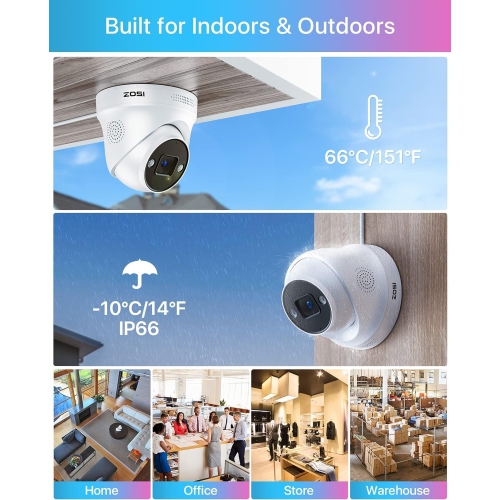 Système de caméra de surveillance PoE 2 Mpx de ZOSI, enregistreur vidéo réseau 8 canaux et (4) caméra IP 1 920 x 1080p d’intérieur/extérieur avec