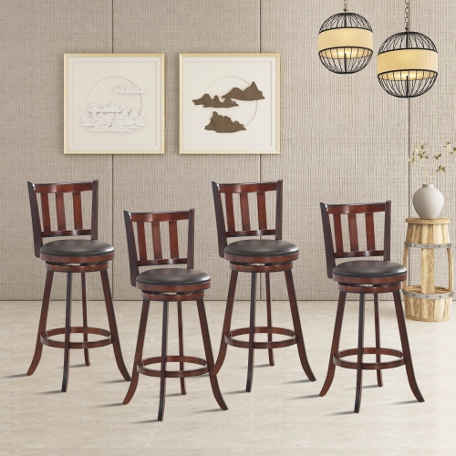 Costway Set of 4 31'' Swivel Bar stool Leather Padded Dining Kitchen Pub Bistro Chair