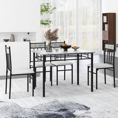 Costway 5 Piece Dining Set Faux Marble Top Table and 4 Padded Seat Chairs w/ Metal Legs