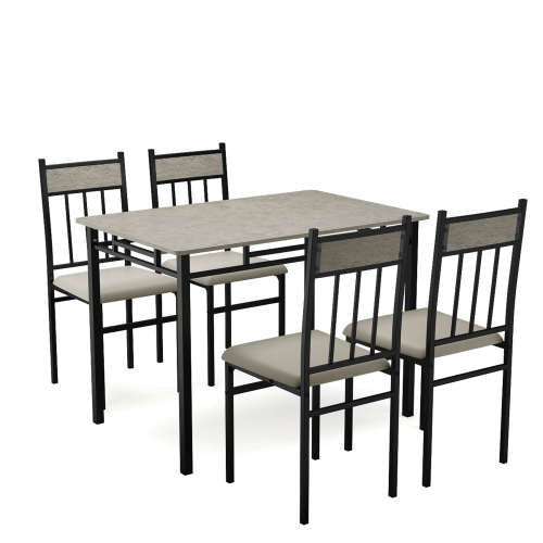 Costway 5 Piece Dining Set Faux Marble Top Table and 4 Padded Seat Chairs w/ Metal Legs
