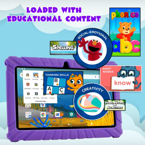 tablette éducative de 10 pouces pour Enfant avec Applications éducatives  Jeux et contrôles parentaux-Android Bluetooth Blanc Mauve