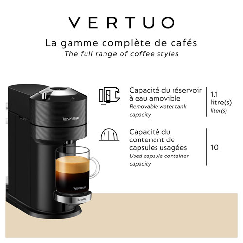 Machine à café/espresso Nespresso Vertuo Next Premium par Breville avec Aeroccino - Noir classique