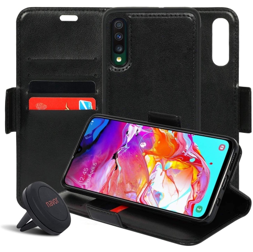 Navor Universal Car Mount & Detachable Magnetic Wallet Case with RFID Protection Compatible w/Samsung Galaxy A70 [Vajio]