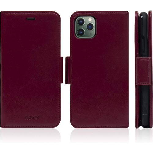 Navor Detachable Magnetic Wallet Case with RFID Protection Compatible for iPhone 11 Pro [5.8 inch] [Vajio Series] - Maroon