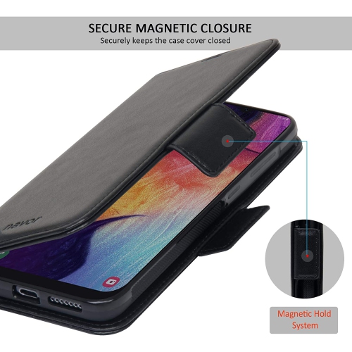 Navor Detachable Magnetic Wallet Case with RFID Protection Compatible for Samsung Galaxy A50 [Vajio Series] - Black