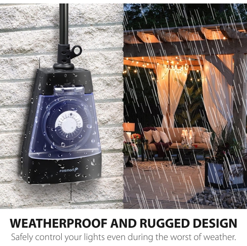 Minuterie d'extérieur double Fosmon, minuterie mécanique de 15 a et 24 heures, résistance à l'eau à 3 broches ETL et service intense avec 2 prises