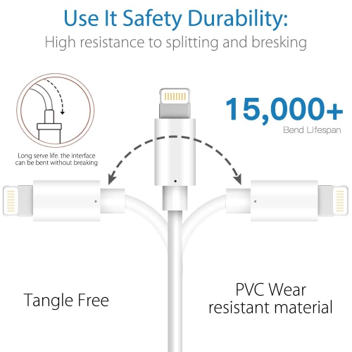 Paquet de 3 câbles de recharge Lightning à USB certifiés 3 pi; Câbles de chargement pour iPhone 14/13/12 Xs Max XR X 8 7 6 5 Plus SE iPad mini