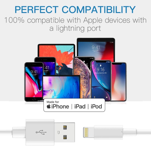 Paquet de 3 câbles de recharge Lightning à USB certifiés 3 pi; Câbles de chargement pour iPhone 14/13/12 Xs Max XR X 8 7 6 5 Plus SE iPad mini