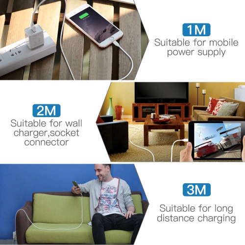 Paquet de 3 câbles de recharge Lightning à USB certifiés 3 pi; Câbles de chargement pour iPhone 14/13/12 Xs Max XR X 8 7 6 5 Plus SE iPad mini