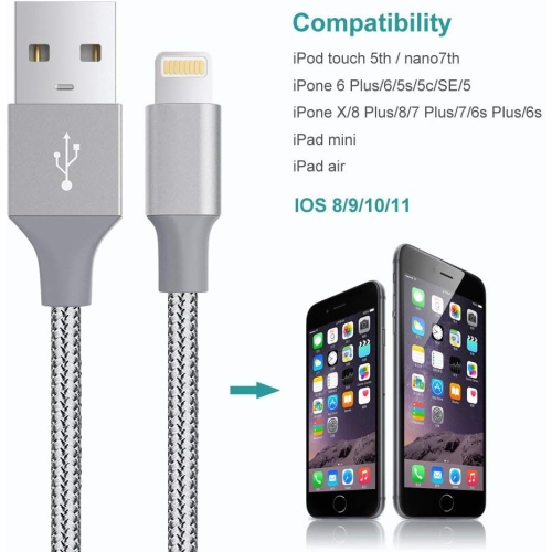 Quntis 3 Pack 3ft iPhone Charger Cable, Apple Mfi Certified Lightning Cable, Nylon Braided iPhone Charging Cords