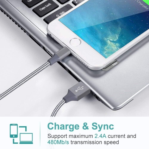 Quntis 3 Pack 3ft iPhone Charger Cable, Apple Mfi Certified Lightning Cable, Nylon Braided iPhone Charging Cords