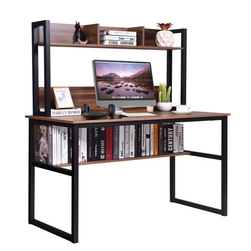 COSTWAY  Computer Desk With Hutch Bookshelf Home Office Study Wrting Desk Space Saving