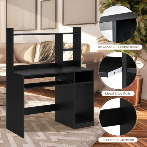 Costway Computer Desk Study Bookcase Workstation with Charging Station Hutch & CPU Stand