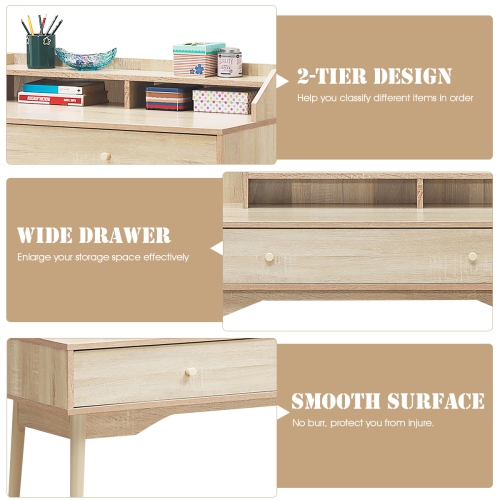 Costway Computer Desk Home Office Writing Desk Study Workstation w/Hutch &Drawer