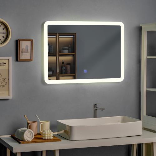 Costway Wall Mounted Rectangle Bathroom LED Mirror Dimmable Touch 3-Color Frameless