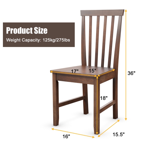 Costway 2 PCS Dining Chair Kitchen Spindle Back Side Chair with Solid Wooden Leg