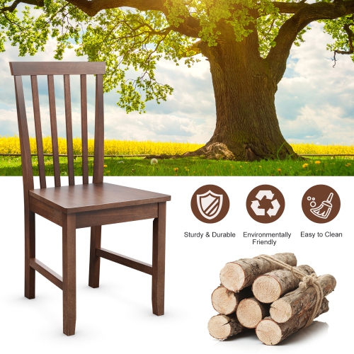 Costway 2 PCS Dining Chair Kitchen Spindle Back Side Chair with Solid Wooden Leg