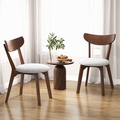 Costway Set of 2 Dining Chair Upholstered Curved Back Side Chair with Solid Wooden Legs
