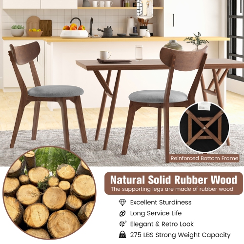 Costway Set of 2 Dining Chair Upholstered Curved Back Side Chair with Solid Wooden Legs