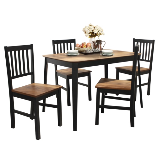 COSTWAY  5 PCs Mid Century Modern Dining Table Set 4 Chairs W/wood Legs Kitchen Furniture