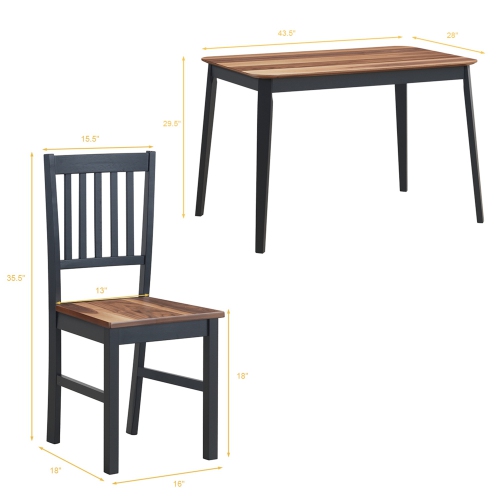 Costway 5 Pcs Mid Century Modern Dining Table Set 4 Chairs w/Wood Legs Kitchen Furniture