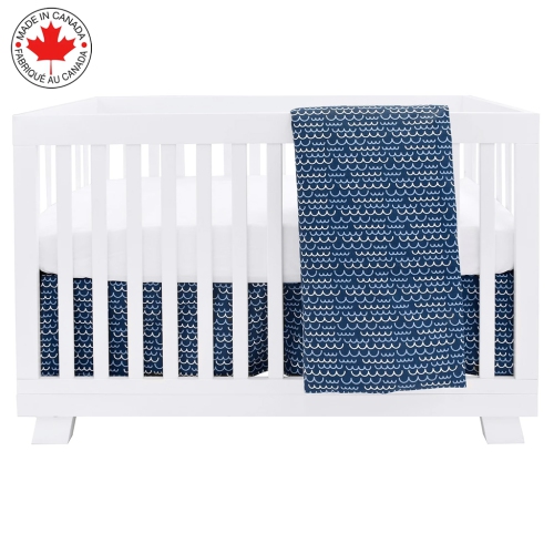 BEBELELO- BABY CRIB BEDDING 4 PIECE - NAVY BLUE AND WHITE BABY WITH WAVE PATTERN&nbsp;