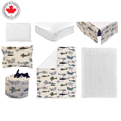 BEBELELO- BABY CRIB BEDDING 7 Pieces Airplanes and Helicopters Bedding - Eva