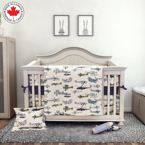 BEBELELO- BABY CRIB BEDDING 7 Pieces Airplanes and Helicopters Bedding - Eva
