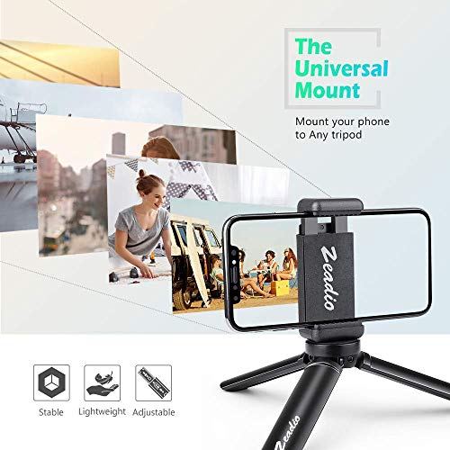 Zeadio Smartphone Tripod Mount, Cell Phone Holder Adapter, Selfie Stick Monopod Adjustable Clamp for iPhone, Samsung,