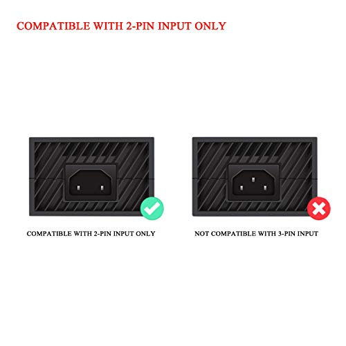 VSEER Gaming Power Cable 2 Prong Power Cord - for Xbox One Original, Xbox 360, Playstation 3 & 4 Slim/Pro (6 Feet -