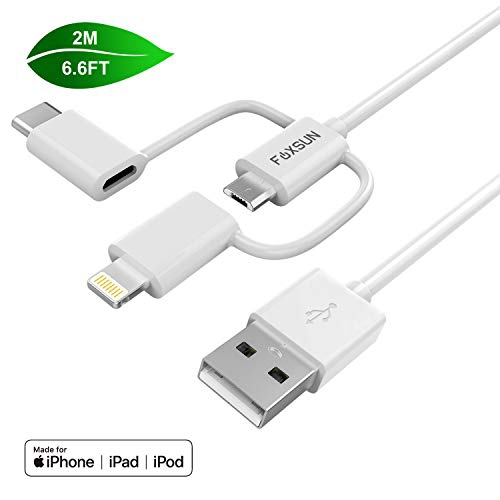 FOXSUN  Multi USB Charging Cable [Apple Mfi Certified], 3 In 1 USB Cable With 8Pin Lightning/USB Type C/micro USB