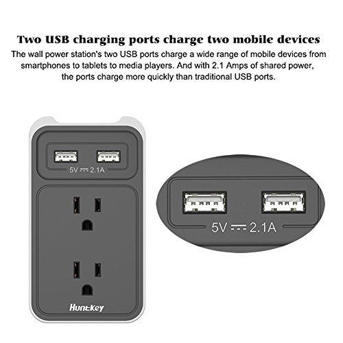 Huntkey 2-Outlet Wall Mount Cradle with Dual 2.1 AMP USB Charging Ports, SMD407