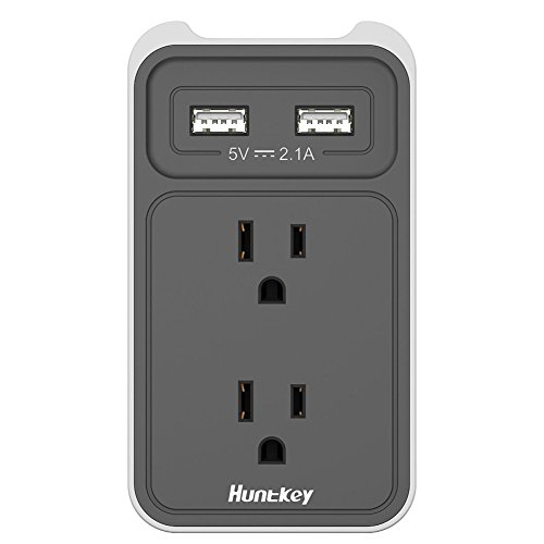 Huntkey 2-Outlet Wall Mount Cradle with Dual 2.1 AMP USB Charging Ports, SMD407