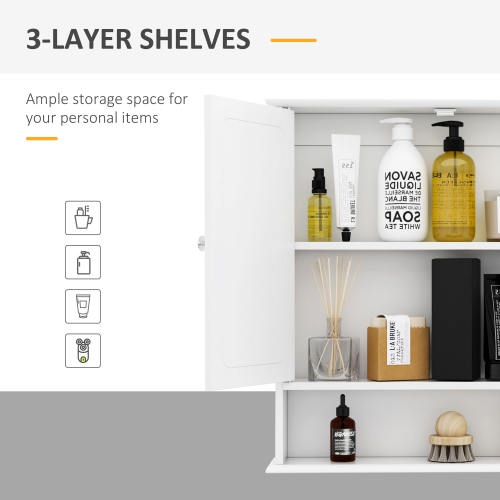 Armoire à pharmacie kleankin, armoire à miroir de salle de bain murale avec portes doubles, tablette ouverte et tablette réglable, armoire murale